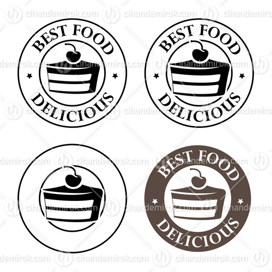 Round Cake and Cherry Icon with Text - Set 2
