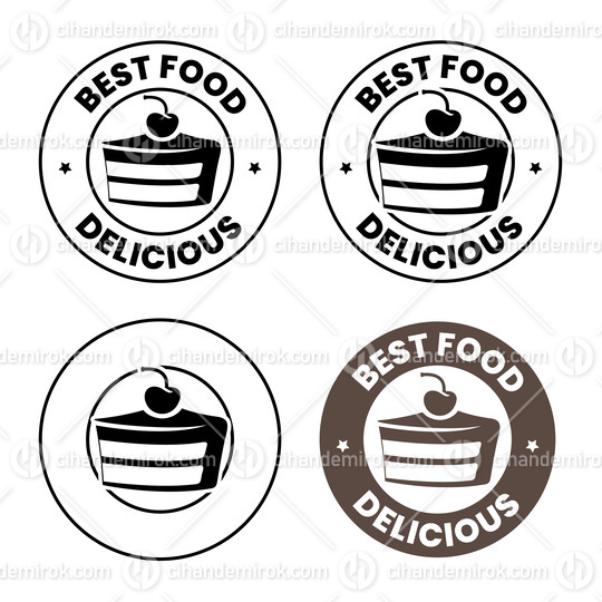 Round Cake and Cherry Icon with Text - Set 3