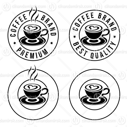 Round Coffee and Heart Icon with Text - Set 7