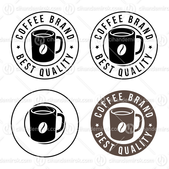 Round Coffee Mug and Bean Icons with Text - Set 1