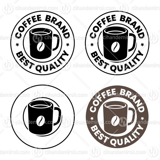 Round Coffee Mug and Bean Icons with Text - Set 2
