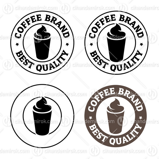 Round Iced Coffee Icon with Text - Set 1
