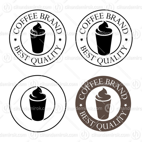 Round Iced Coffee Icon with Text - Set 2