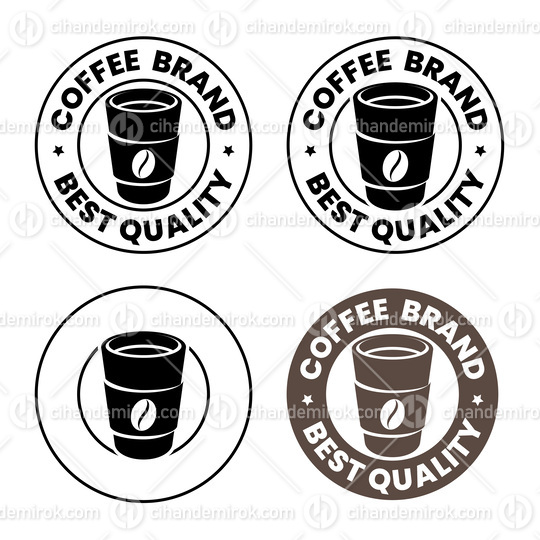 Round Paper Coffee Cup Icon with Text - Set 3