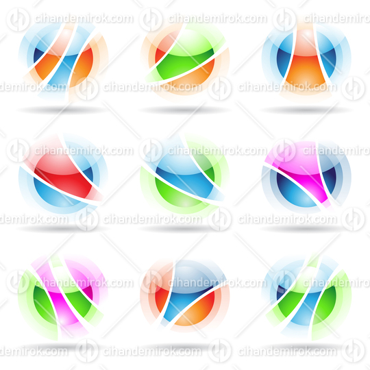 Round, Striped Glossy Spheres and Design Elements