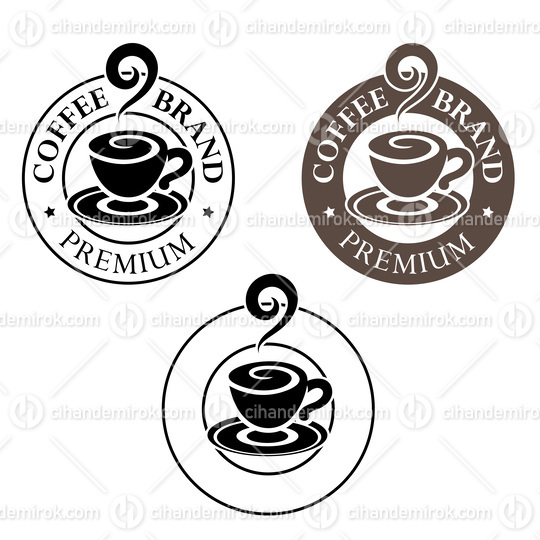 Round Swirly Coffee Cup Icon with Text - Set 1