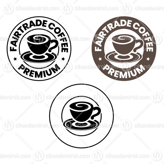Round Swirly Coffee Cup Icon with Text - Set 10