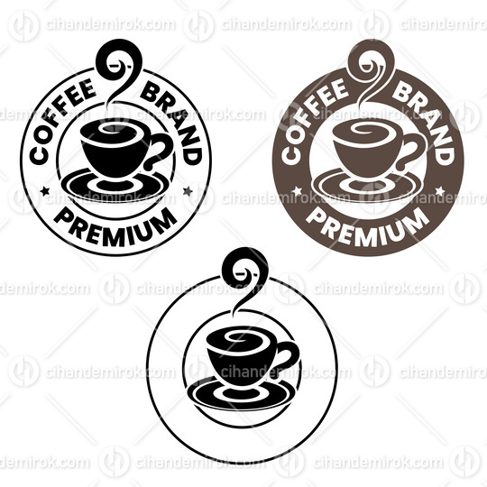 Round Swirly Coffee Cup Icon with Text - Set 2