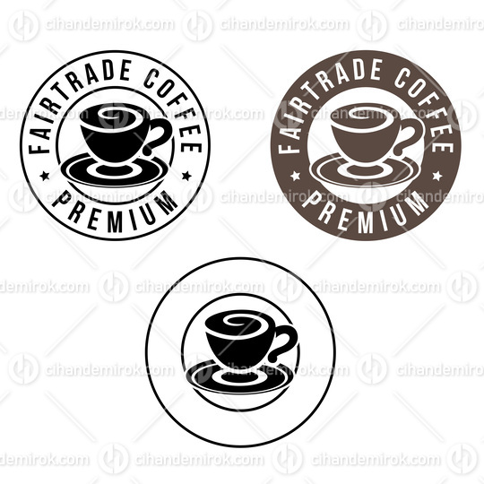 Round Swirly Coffee Cup Icon with Text - Set 4