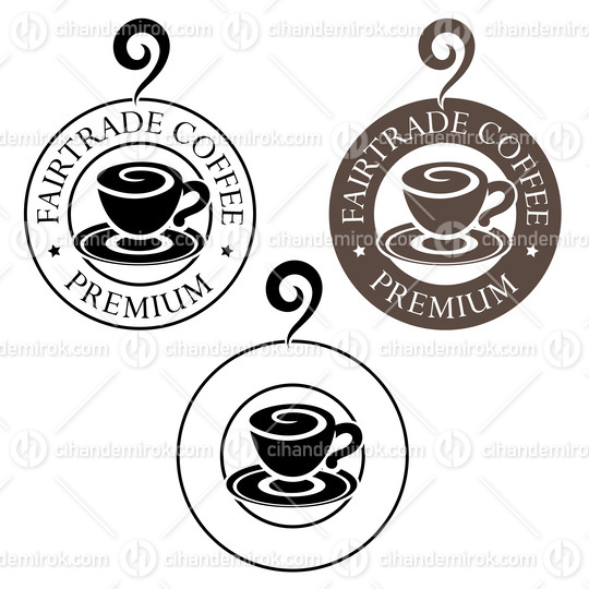 Round Swirly Coffee Cup Icon with Text - Set 6