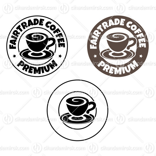 Round Swirly Coffee Cup Icon with Text - Set 8