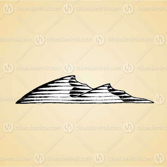 Sand Dunes, Black and White Scratchboard Engraved Vector