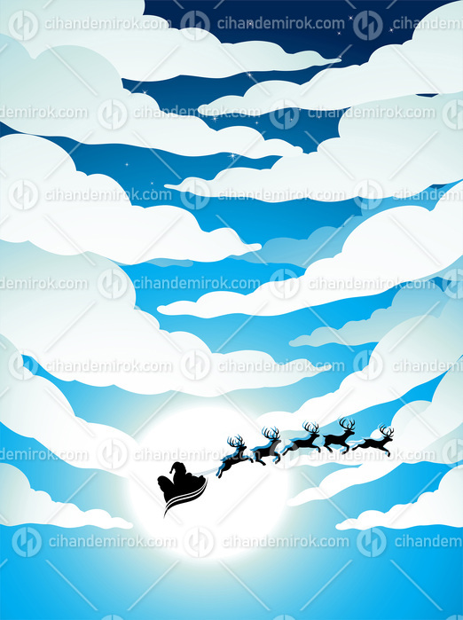Santa and Cloudy Blue Sky with Bright Moon Light