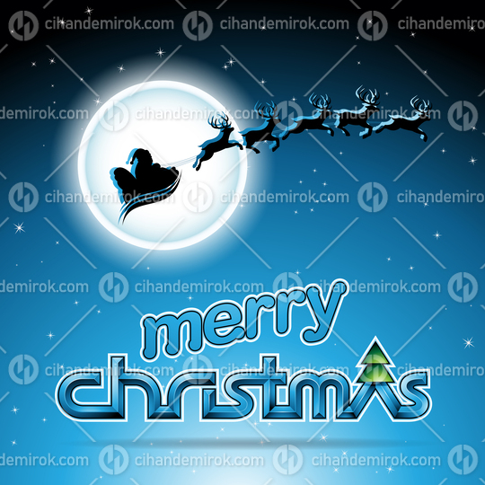 Santa and Reindeers Over a Blue Background Vector Illustration