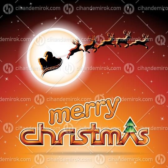 Santa and Reindeers Over an Orange Background Vector Illustration