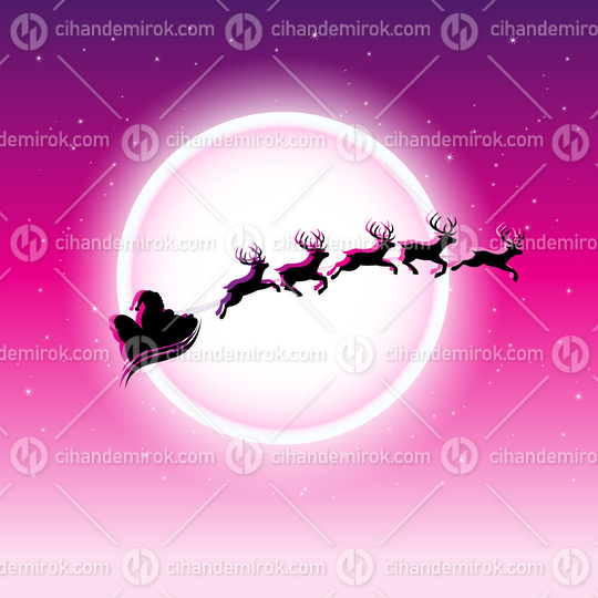 Santa and Reindeers over Magenta Starry Night Sky
