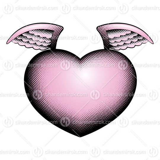 Scratchboard Engraved Angel Heart with Pink Fill