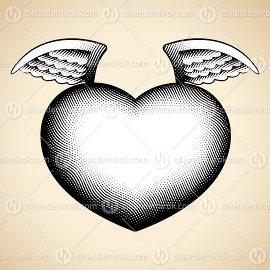 Scratchboard Engraved Angel Heart with White Fill