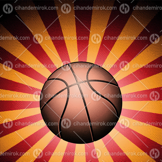 Scratchboard Engraved Basketball on Striped Background