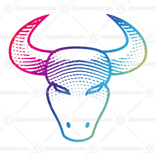 Scratchboard Engraved Bull Front View in Rainbow Colors
