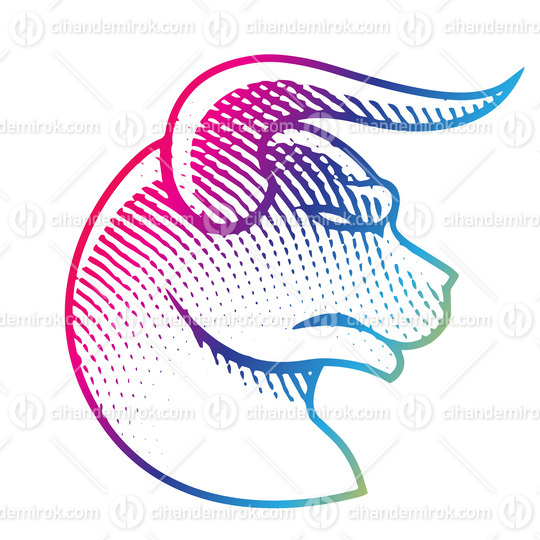 Scratchboard Engraved Bull Profile View in Rainbow Colors
