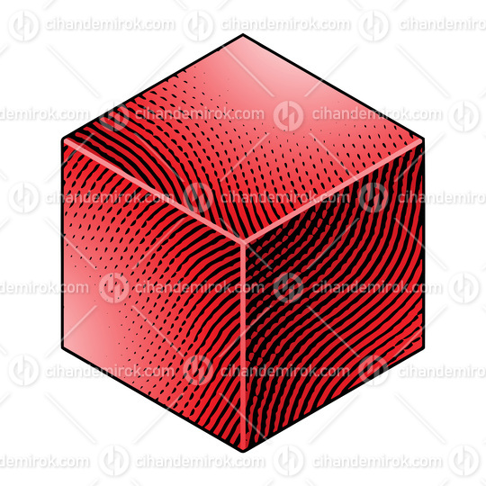 Scratchboard Engraved Cube with Red Fill