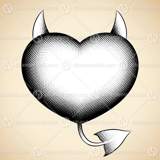 Scratchboard Engraved Evil Heart with White Fill