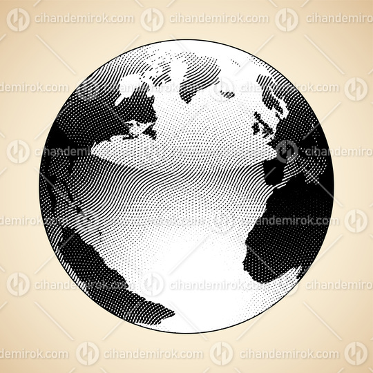Scratchboard Engraved Globe Illustration with White Fill