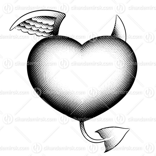 Scratchboard Engraved Good and Evil Heart