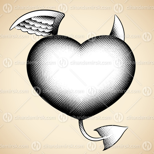 Scratchboard Engraved Good and Evil Heart with White Fill