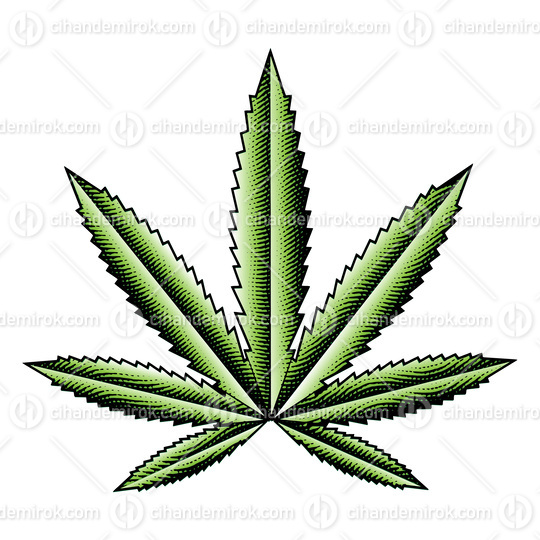 Scratchboard Engraved Green Cannabis Leaf