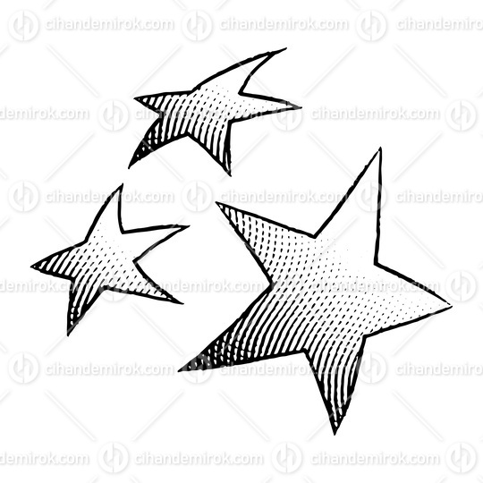 Scratchboard Engraved Icon of Stars