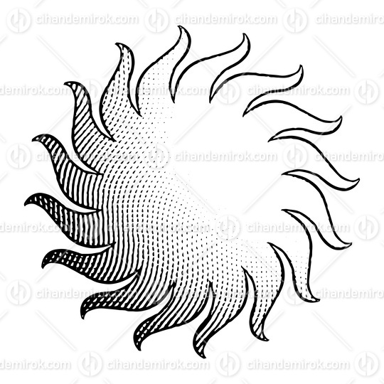 Scratchboard Engraved Icon of Sun