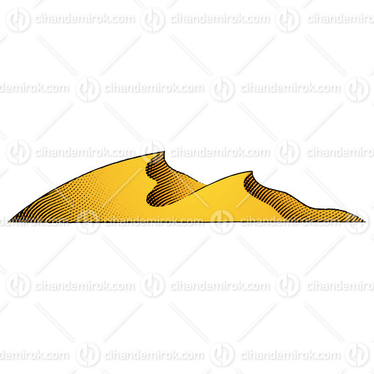 Scratchboard Engraved Illustration of Dunes with Yellow Fill