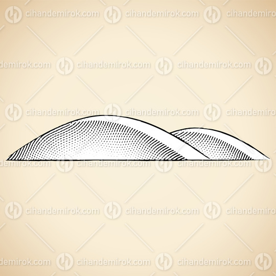 Scratchboard Engraved Illustration of Hills with White Fill