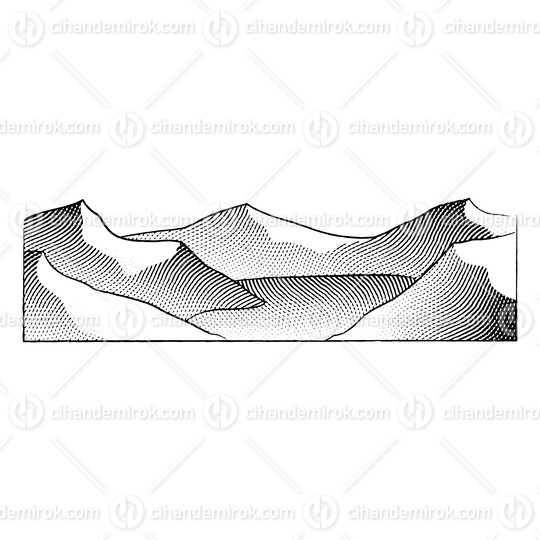 Scratchboard Engraved Illustration of Mountain Lake
