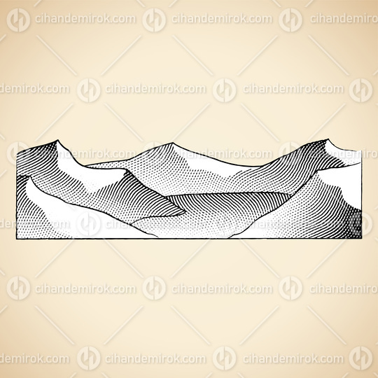 Scratchboard Engraved Illustration of Mountain Lake with White F