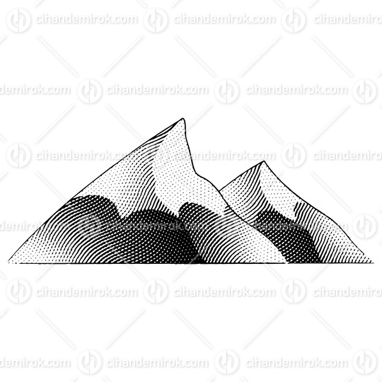 Scratchboard Engraved Illustration of Mountains
