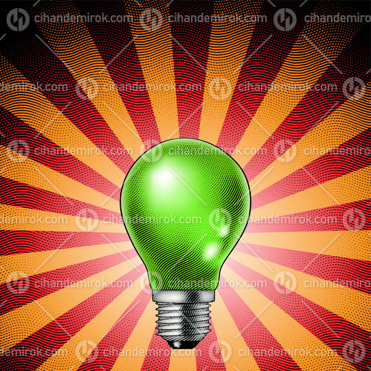 Scratchboard Engraved Lightbulb over a Red Striped Background