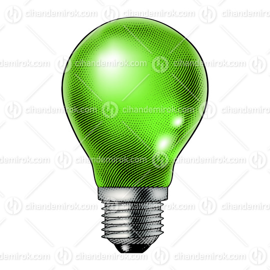 Scratchboard Engraved Lightbulb with Green Fill