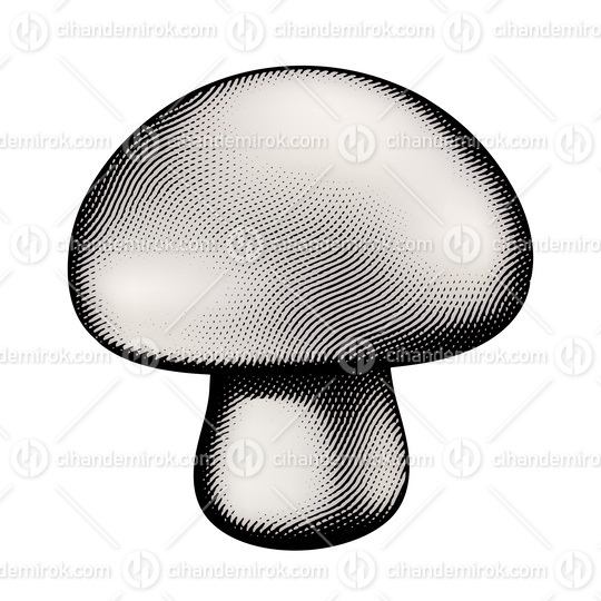 Scratchboard Engraved Mushroom with Beige Fill