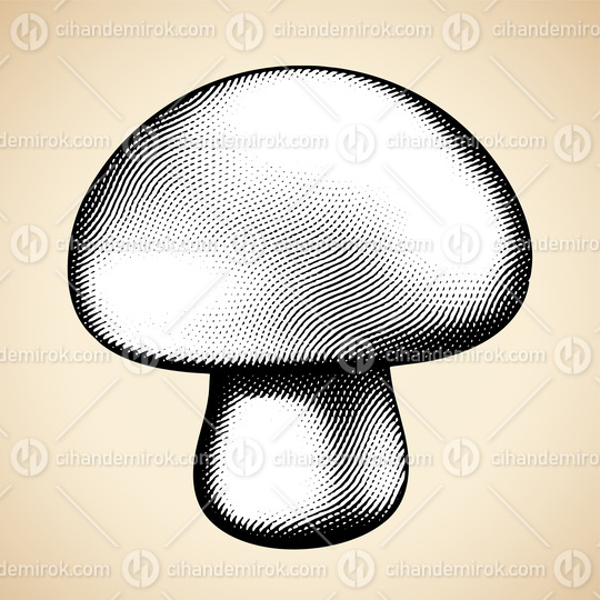 Scratchboard Engraved Mushroom with White Fill