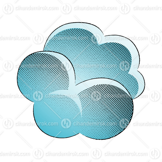 Scratchboard Engraved Puffy Cloud with Blue Fill