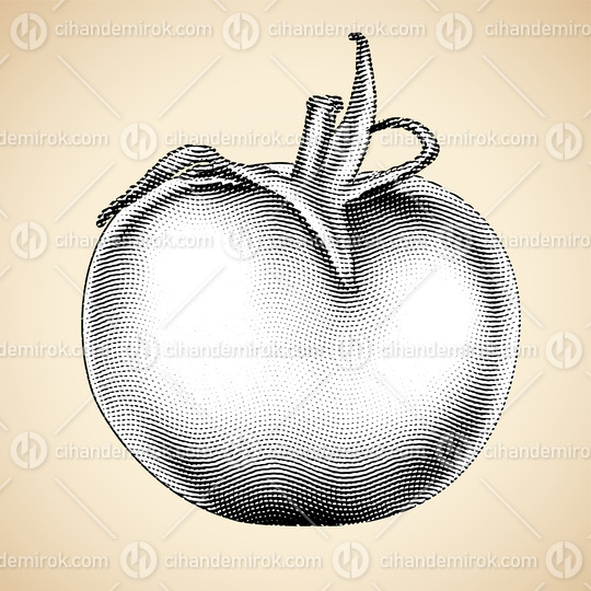 Scratchboard Engraved Tomato with White Fill