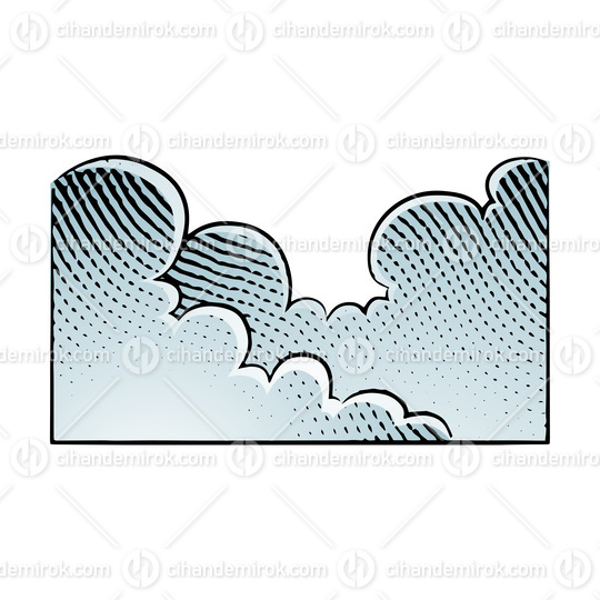 Scratchboard Engraving of Clouds with Blue Fill