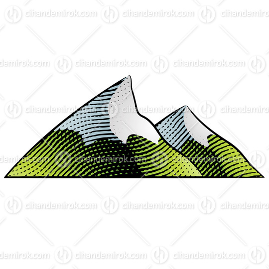 Scratchboard Engraving of Mountains with Colorful Fill