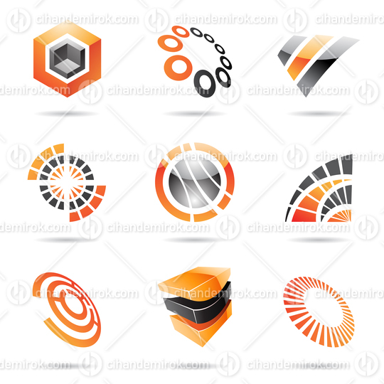 Set of Geometrical Abstract Orange and Black Icons