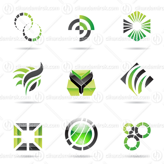 Set of Green and Black Various Abstract Icons