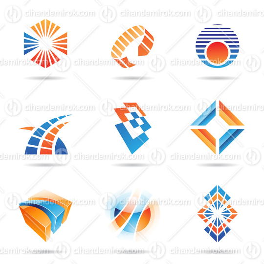 Set of Various Blue and Orange Abstract Icons