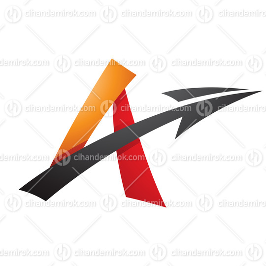 Shaded Freestyle Letter A with an Arrow in Red Orange and Black Colors